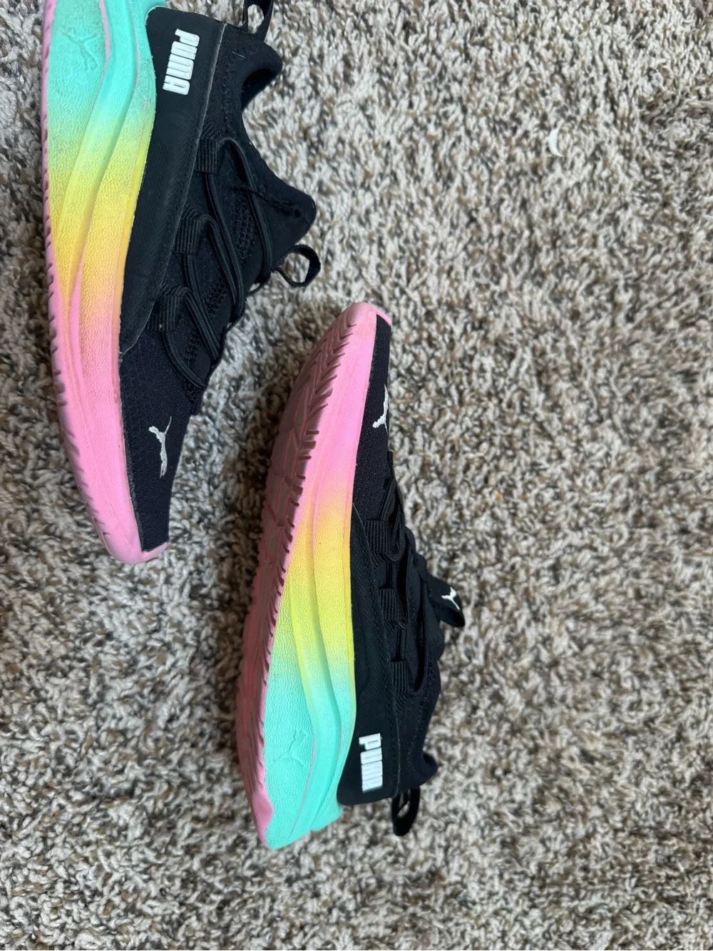 Puma Kids Black Sneakers with Rainbow Gradient Sole